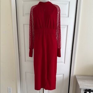 Elegant Red Dress with Sheer Sleeves